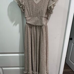 Chic Beige Ruffle Sleeve Kids Dress